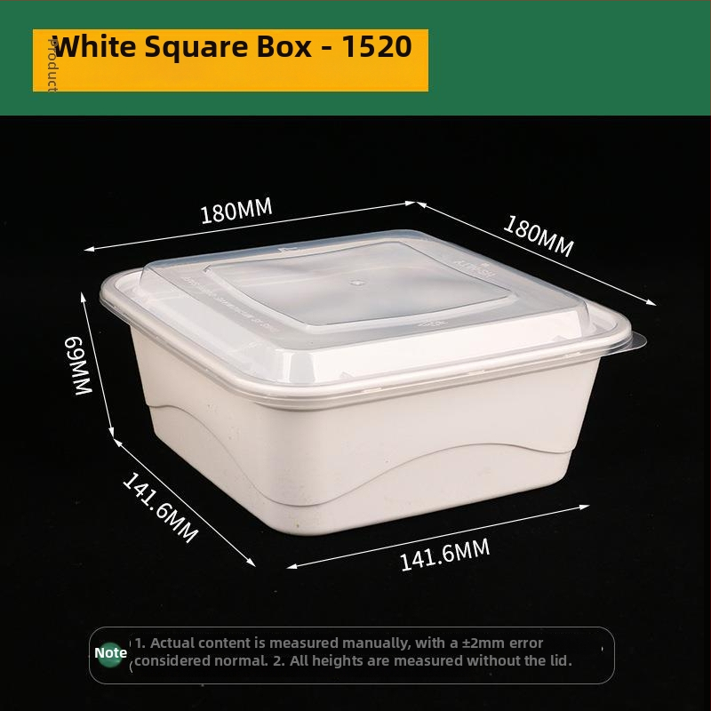 Négyszögletes egyszer használatos gyümölcssaláta ebédes doboz, vastag PP műanyag, mikrohullámú sütőben használható, nyomtatott logó, testreszabás elérhető, csomagolás 150 vagy 300 készlet