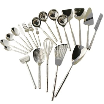 Σετ μαχαιροπίρουνα από ανοξείδωτο 304: μαχαίρι, πιρούνι και κουτάλι με λαβή χτυπητή σε σχήμα κυκλικού διαμαντιού, καθρέπτινο φινίρισμα, μινιμαλιστικό μοντέρνο στυλ