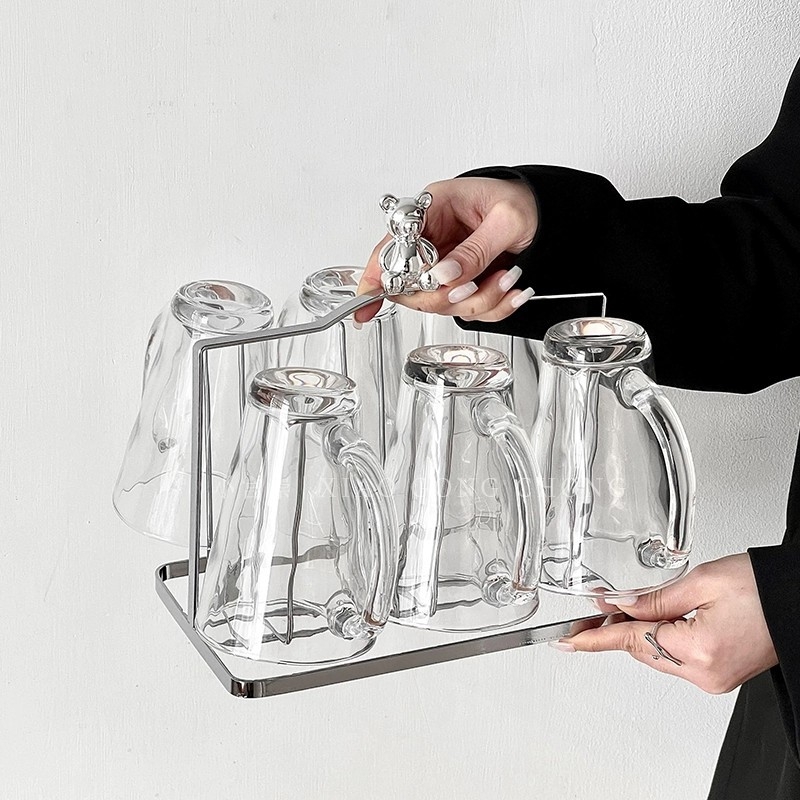Barx Teáscsésze tartó állvány lecsöpögtető és tároló, függő üvegpohár tartó, modern egyszerű stílus, fúrás nélkül