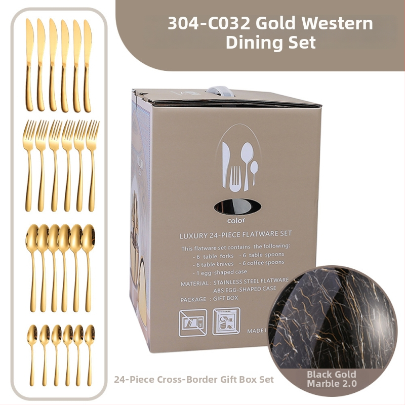 Ανοξείδωτο ατσάλι, 24 τεμάχια σετ μαχαιροπήρουνα δυτικού τύπου - χειροποίητο, με δυνατότητα εξατομίκευσης, υψηλής ποιότητας ρετρό στυλ