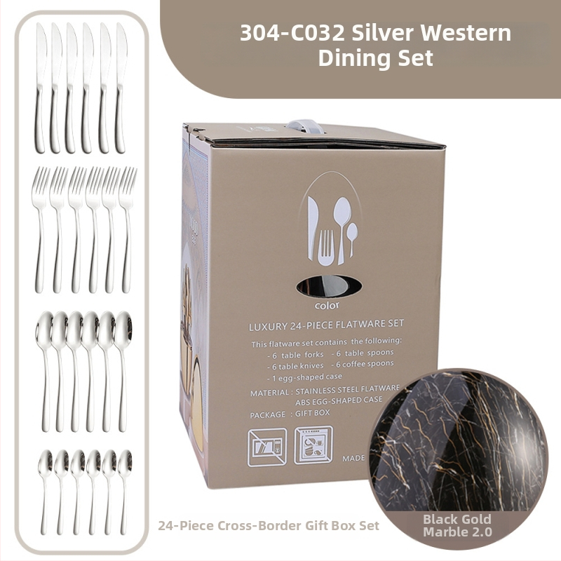 Ανοξείδωτο ατσάλι, 24 τεμάχια σετ μαχαιροπήρουνα δυτικού τύπου - χειροποίητο, με δυνατότητα εξατομίκευσης, υψηλής ποιότητας ρετρό στυλ