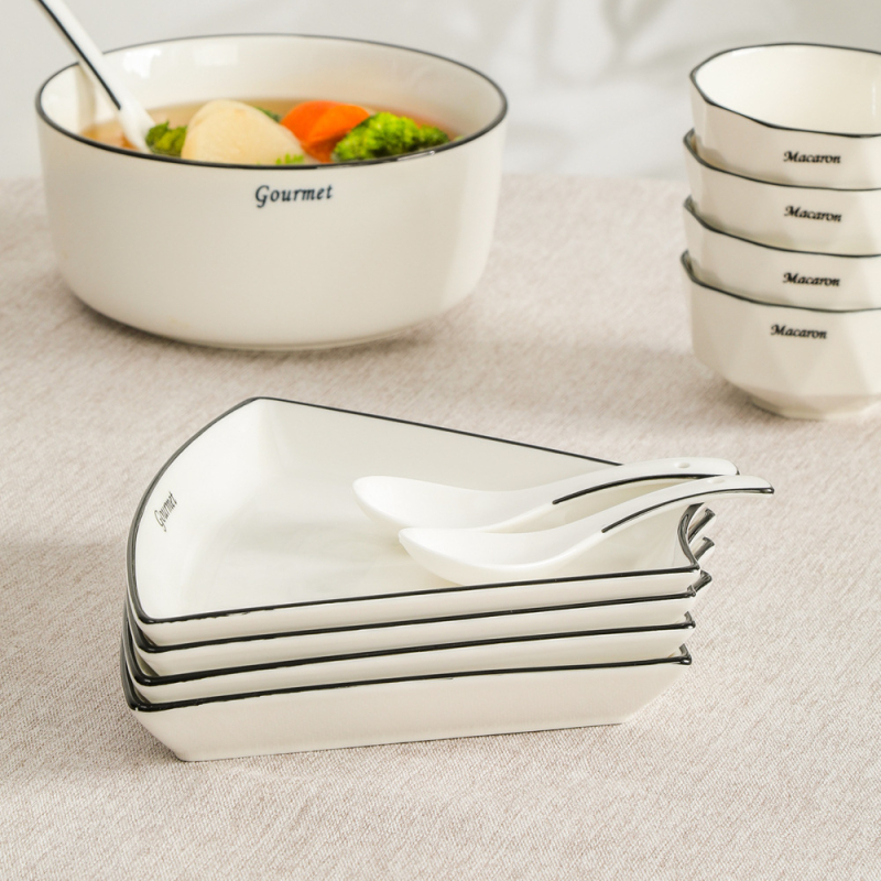 Porcelanski set tanjura za obiteljska okupljanja, kineski stil, nepravilan oblik, jednobojni uzorak, pogodna za mikrovalnu pećnicu