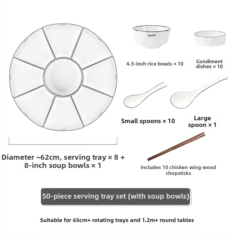 Porcelanski set tanjura za obiteljska okupljanja, kineski stil, nepravilan oblik, jednobojni uzorak, pogodna za mikrovalnu pećnicu