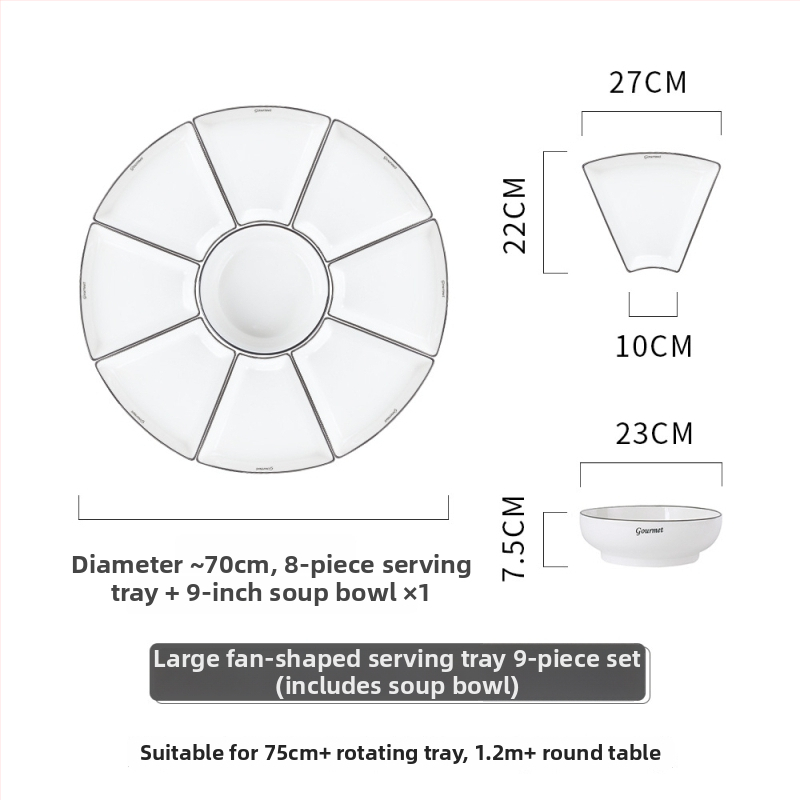 Porcelanski set tanjura za obiteljska okupljanja, kineski stil, nepravilan oblik, jednobojni uzorak, pogodna za mikrovalnu pećnicu