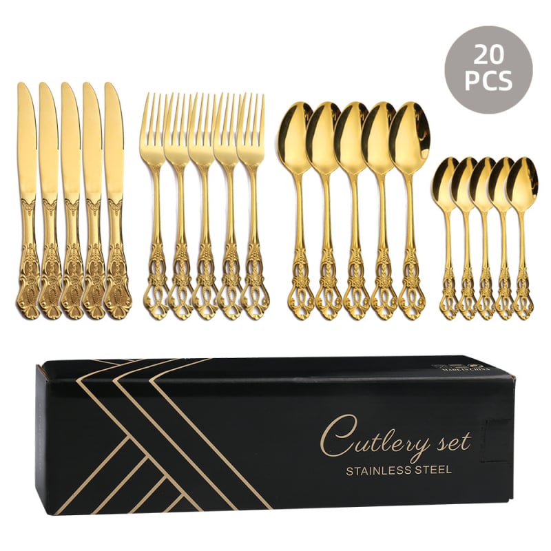 Σετ μαχαιροπίρουνα από ανοξείδωτο χάλυβα 410, 24 τεμάχια: μαχαίρια, πιρούνες και κουτάλια, σε σκανδιναβικό στυλ