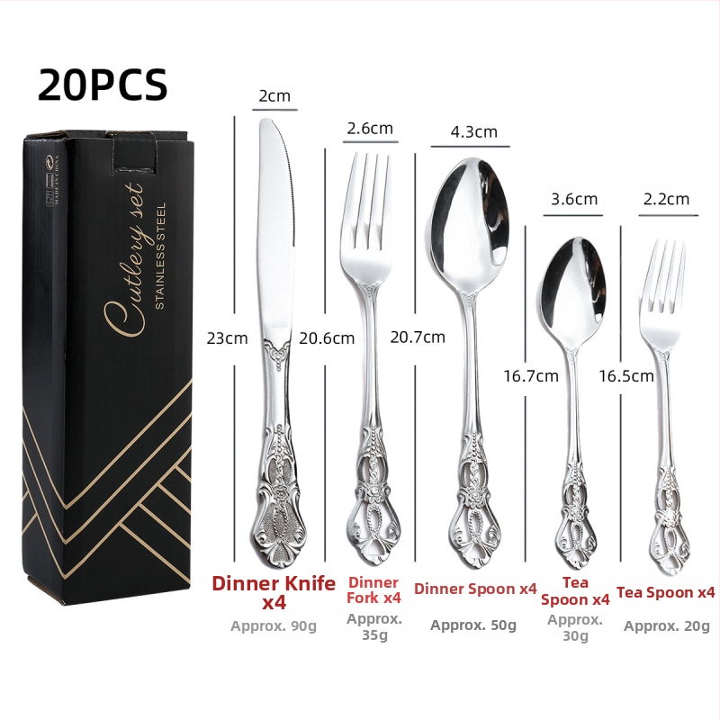 24-dielna súprava príborov z nehrdzavejúcej ocele 410: nože, vidličky a lyžice, leštenie do zrkadla, severský štýl