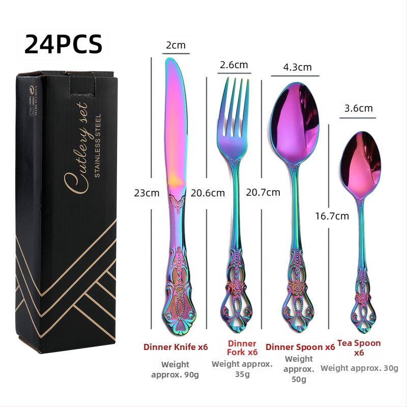 24-dielna súprava príborov z nehrdzavejúcej ocele 410: nože, vidličky a lyžice, leštenie do zrkadla, severský štýl
