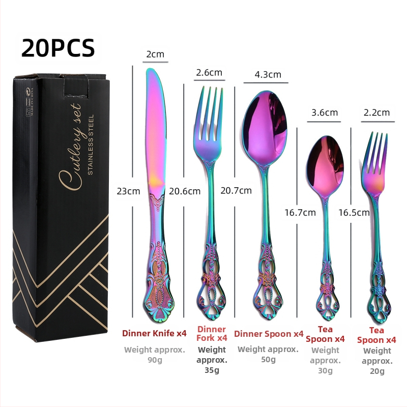 24-dielna súprava príborov z nehrdzavejúcej ocele 410: nože, vidličky a lyžice, leštenie do zrkadla, severský štýl