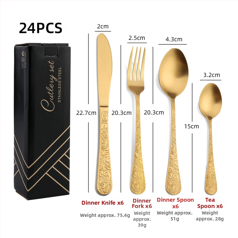 24-dielna súprava príborov z nehrdzavejúcej ocele 410: nože, vidličky a lyžice, leštenie do zrkadla, severský štýl