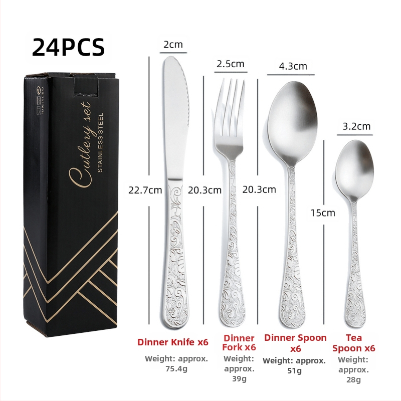 24-dielna súprava príborov z nehrdzavejúcej ocele 410: nože, vidličky a lyžice, leštenie do zrkadla, severský štýl