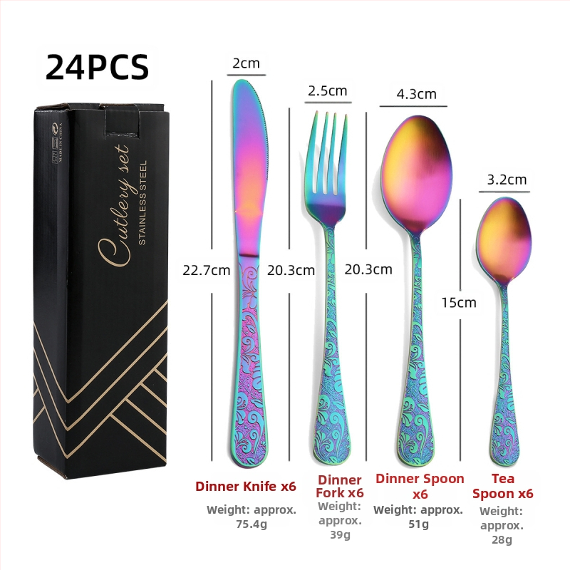 24-dielna súprava príborov z nehrdzavejúcej ocele 410: nože, vidličky a lyžice, leštenie do zrkadla, severský štýl