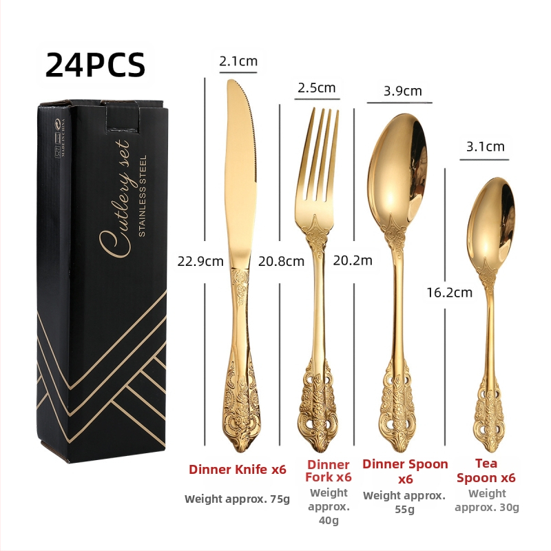 24-dielna súprava príborov z nehrdzavejúcej ocele 410: nože, vidličky a lyžice, leštenie do zrkadla, severský štýl