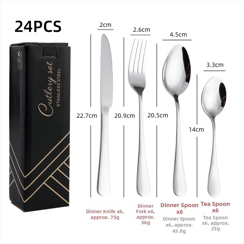 24-dielna súprava príborov z nehrdzavejúcej ocele 410: nože, vidličky a lyžice, leštenie do zrkadla, severský štýl
