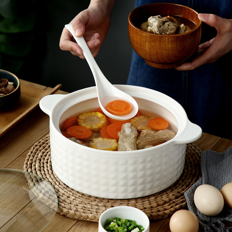 Vas de supă din porțelan cu capac, stil japonez, formă rotundă, mânere duble