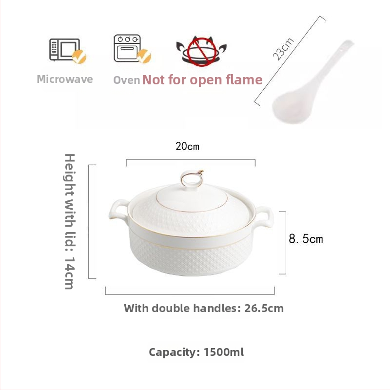 Porcelánová misa na polievku s viečkom, japonský štýl, kruhový tvar, dvojité uši