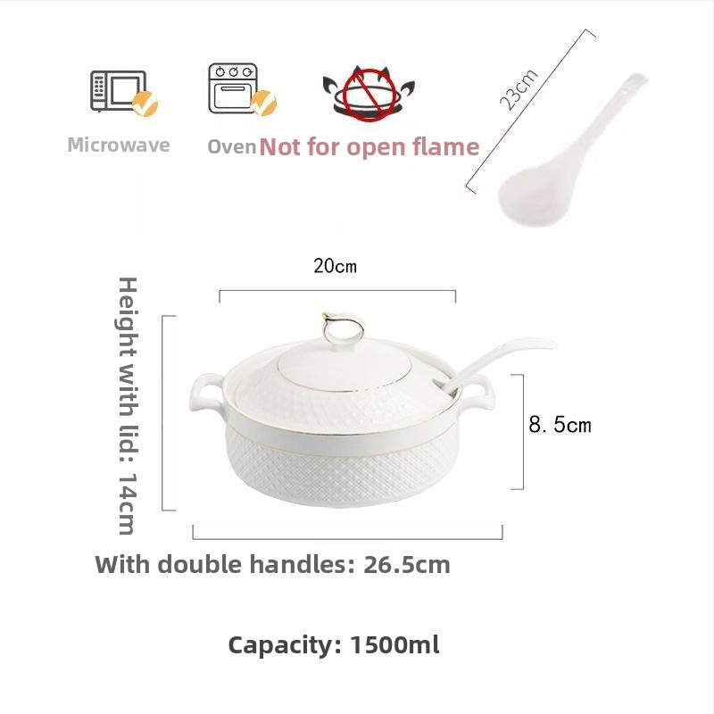 Porcelánová misa na polievku s viečkom, japonský štýl, kruhový tvar, dvojité uši