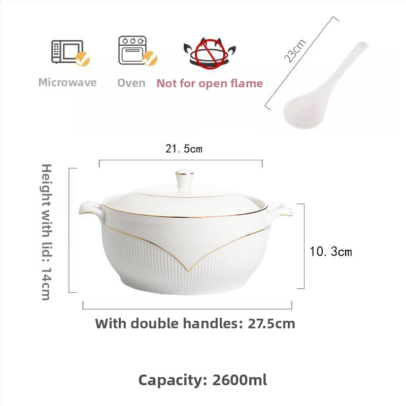 Porcelánová misa na polievku s viečkom, japonský štýl, kruhový tvar, dvojité uši