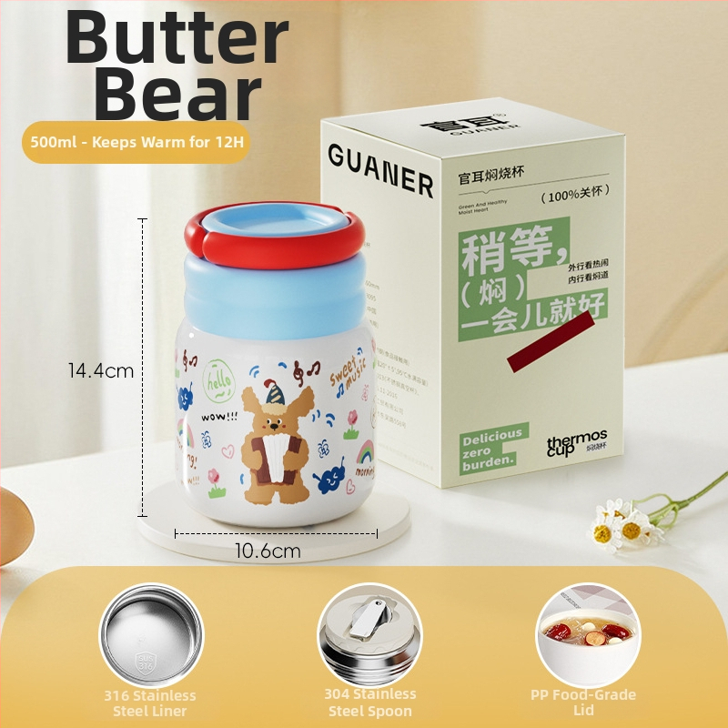 Θερμός φαγητού για μεσημέρι από ανοξείδωτο ατσάλι 316, ευρύ στόμιο, μόνωση 12-24 ωρών, με καπάκι, προσαρμόσιμο