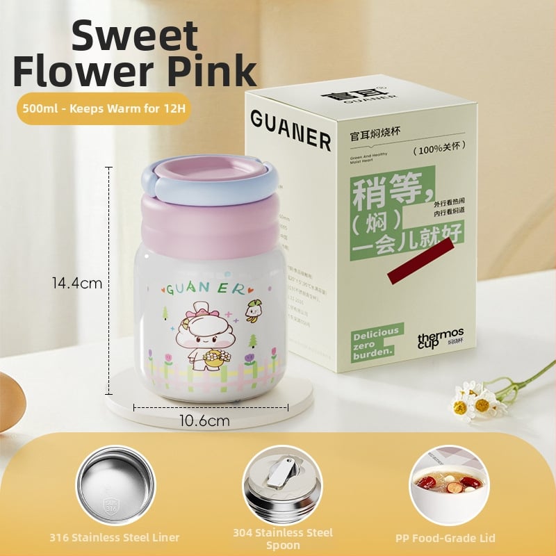 Θερμός φαγητού για μεσημέρι από ανοξείδωτο ατσάλι 316, ευρύ στόμιο, μόνωση 12-24 ωρών, με καπάκι, προσαρμόσιμο