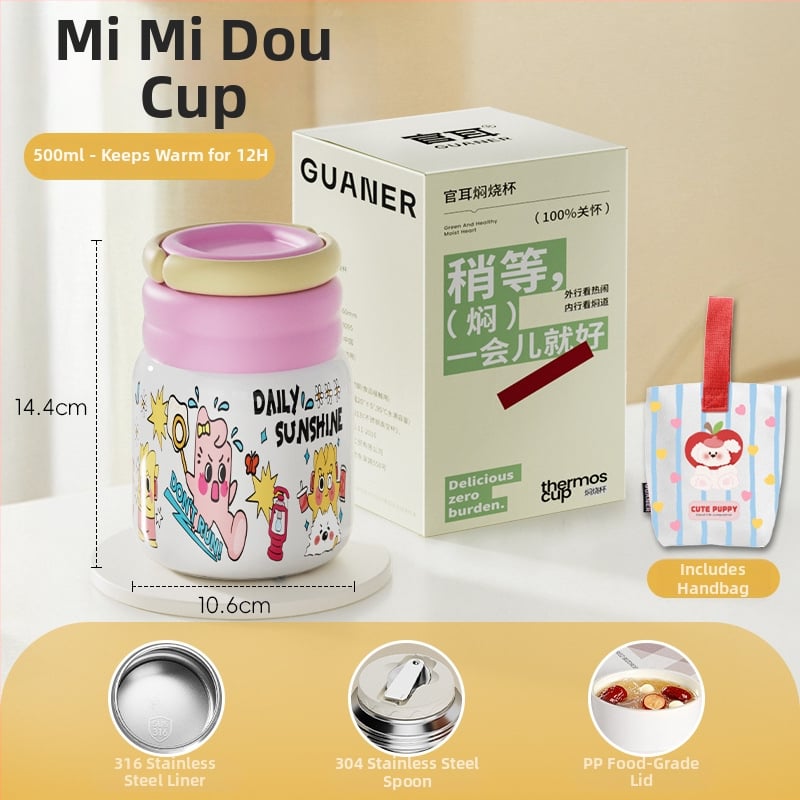 Θερμός φαγητού για μεσημέρι από ανοξείδωτο ατσάλι 316, ευρύ στόμιο, μόνωση 12-24 ωρών, με καπάκι, προσαρμόσιμο