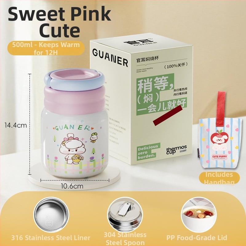 Θερμός φαγητού για μεσημέρι από ανοξείδωτο ατσάλι 316, ευρύ στόμιο, μόνωση 12-24 ωρών, με καπάκι, προσαρμόσιμο