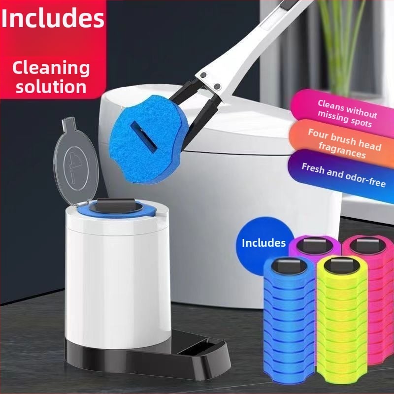 Еднократен комплект за четка за тоалетна със сменяема глава от гъба за почистване на банята