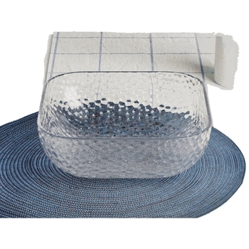 Γυάλινο μπολ σαλάτας και φρούτων με υφή χτυπήματος και μεταλλικό χείλος, θερμοανθεκτικό, διαφανές για οικιακή χρήση