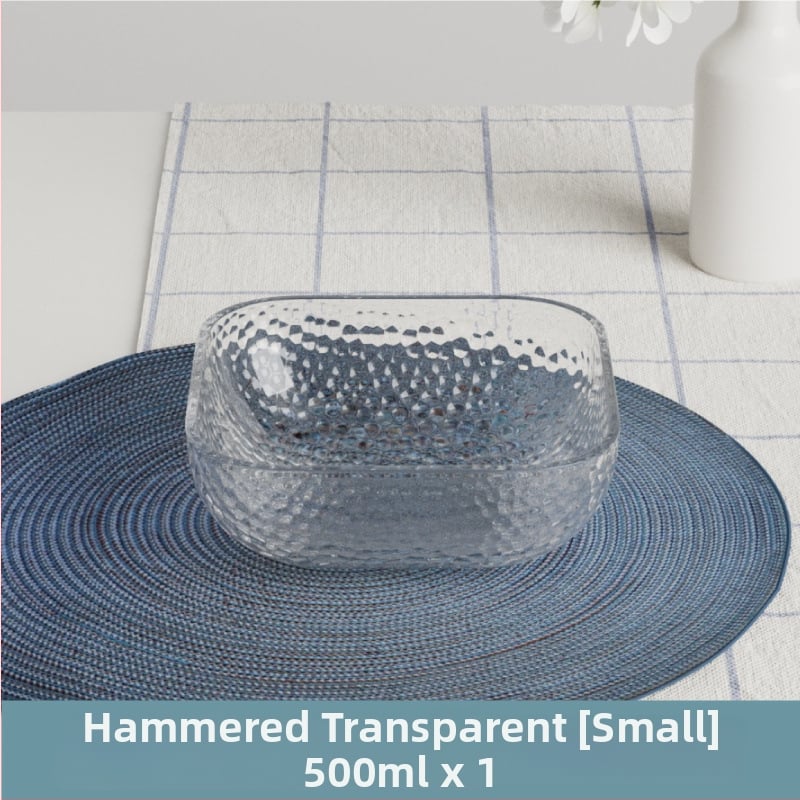 Γυάλινο μπολ σαλάτας και φρούτων με υφή χτυπήματος και μεταλλικό χείλος, θερμοανθεκτικό, διαφανές για οικιακή χρήση