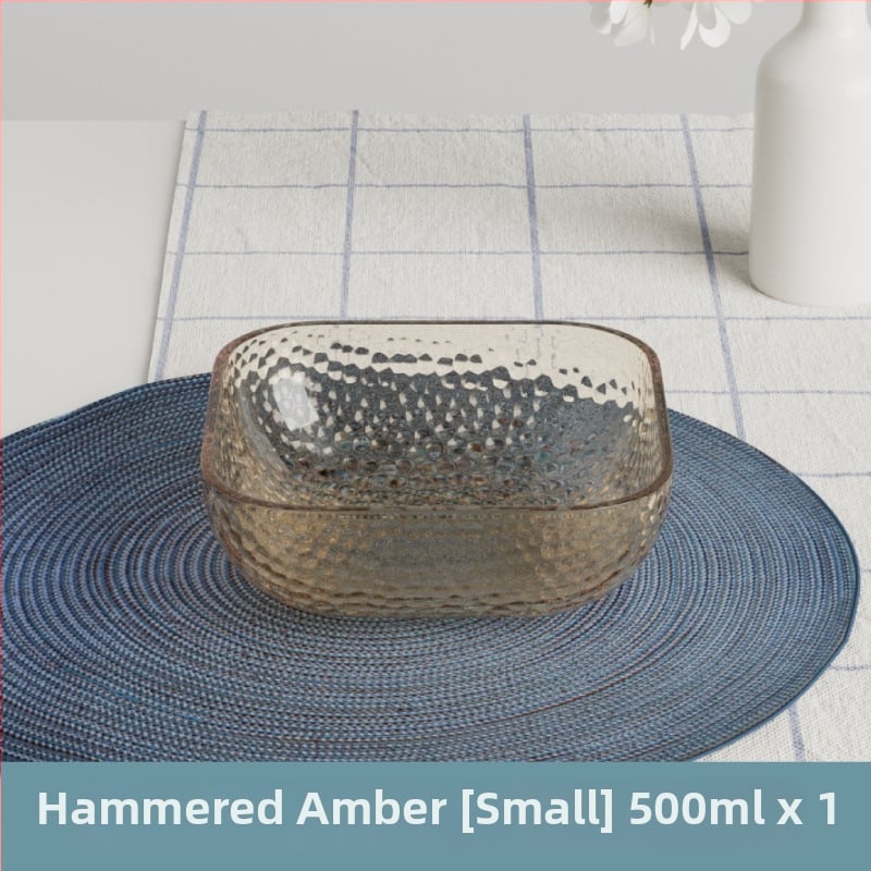 Γυάλινο μπολ σαλάτας και φρούτων με υφή χτυπήματος και μεταλλικό χείλος, θερμοανθεκτικό, διαφανές για οικιακή χρήση