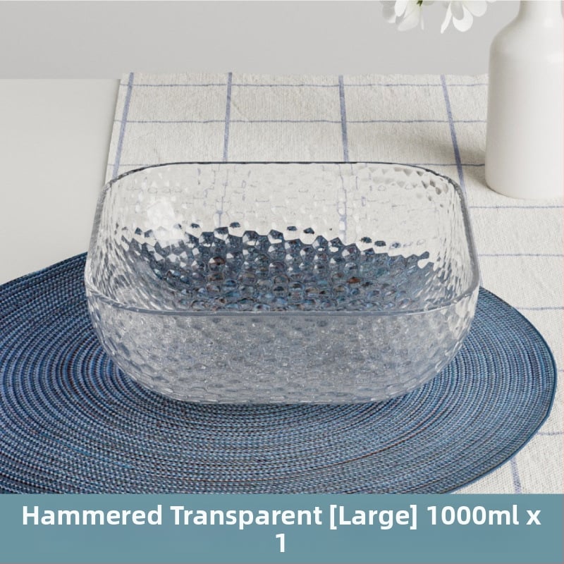 Γυάλινο μπολ σαλάτας και φρούτων με υφή χτυπήματος και μεταλλικό χείλος, θερμοανθεκτικό, διαφανές για οικιακή χρήση