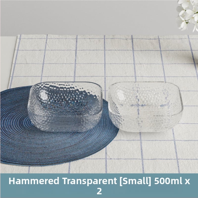 Γυάλινο μπολ σαλάτας και φρούτων με υφή χτυπήματος και μεταλλικό χείλος, θερμοανθεκτικό, διαφανές για οικιακή χρήση