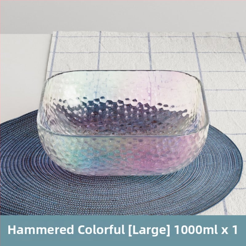 Γυάλινο μπολ σαλάτας και φρούτων με υφή χτυπήματος και μεταλλικό χείλος, θερμοανθεκτικό, διαφανές για οικιακή χρήση