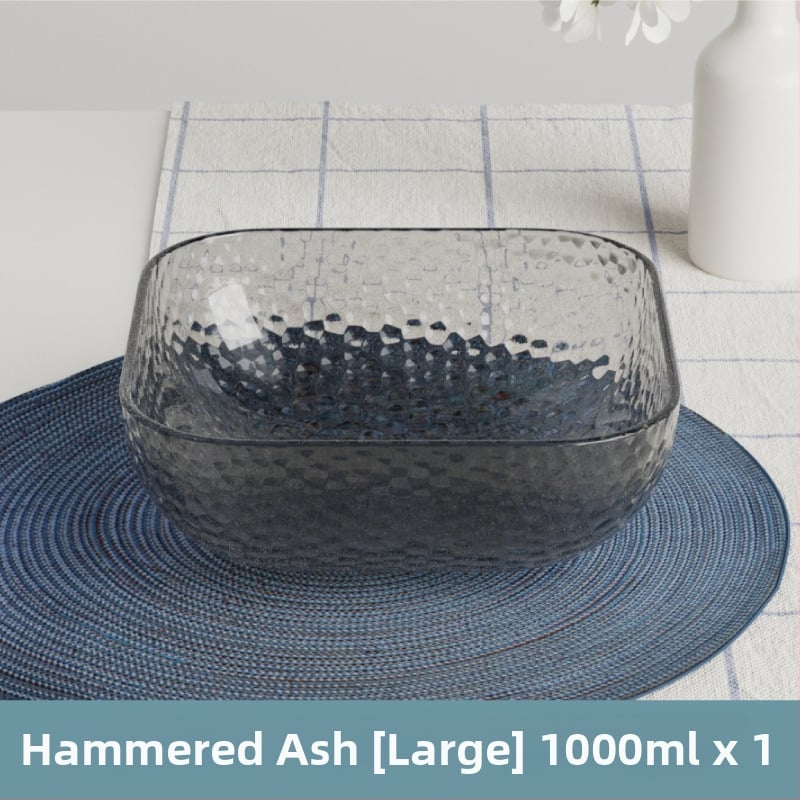 Γυάλινο μπολ σαλάτας και φρούτων με υφή χτυπήματος και μεταλλικό χείλος, θερμοανθεκτικό, διαφανές για οικιακή χρήση