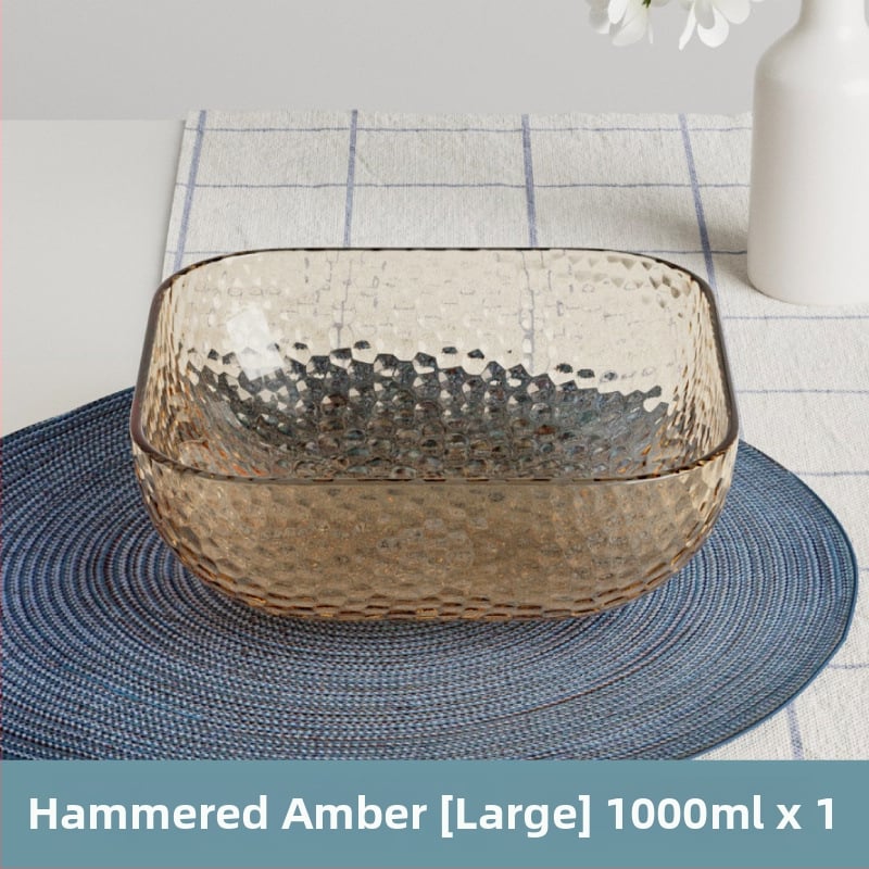 Γυάλινο μπολ σαλάτας και φρούτων με υφή χτυπήματος και μεταλλικό χείλος, θερμοανθεκτικό, διαφανές για οικιακή χρήση