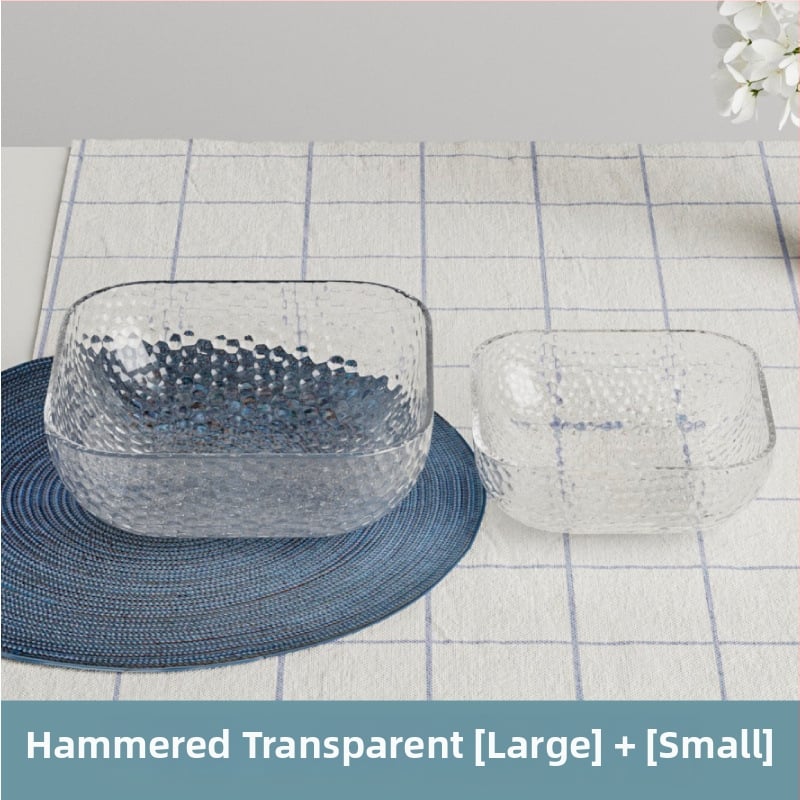 Γυάλινο μπολ σαλάτας και φρούτων με υφή χτυπήματος και μεταλλικό χείλος, θερμοανθεκτικό, διαφανές για οικιακή χρήση