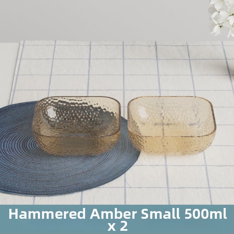 Γυάλινο μπολ σαλάτας και φρούτων με υφή χτυπήματος και μεταλλικό χείλος, θερμοανθεκτικό, διαφανές για οικιακή χρήση