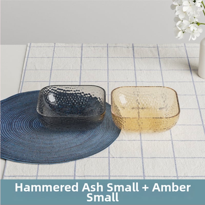 Γυάλινο μπολ σαλάτας και φρούτων με υφή χτυπήματος και μεταλλικό χείλος, θερμοανθεκτικό, διαφανές για οικιακή χρήση