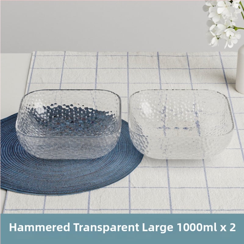 Γυάλινο μπολ σαλάτας και φρούτων με υφή χτυπήματος και μεταλλικό χείλος, θερμοανθεκτικό, διαφανές για οικιακή χρήση