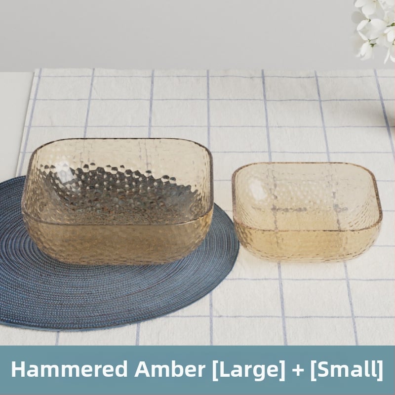 Γυάλινο μπολ σαλάτας και φρούτων με υφή χτυπήματος και μεταλλικό χείλος, θερμοανθεκτικό, διαφανές για οικιακή χρήση