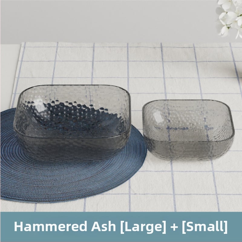 Γυάλινο μπολ σαλάτας και φρούτων με υφή χτυπήματος και μεταλλικό χείλος, θερμοανθεκτικό, διαφανές για οικιακή χρήση