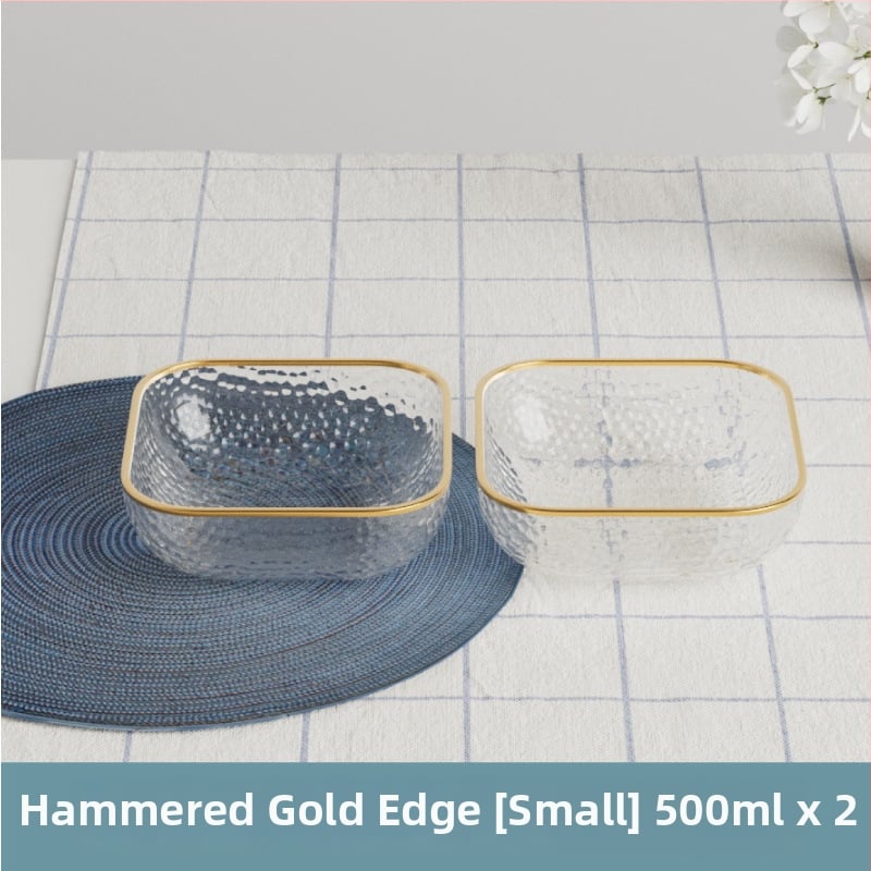 Γυάλινο μπολ σαλάτας και φρούτων με υφή χτυπήματος και μεταλλικό χείλος, θερμοανθεκτικό, διαφανές για οικιακή χρήση