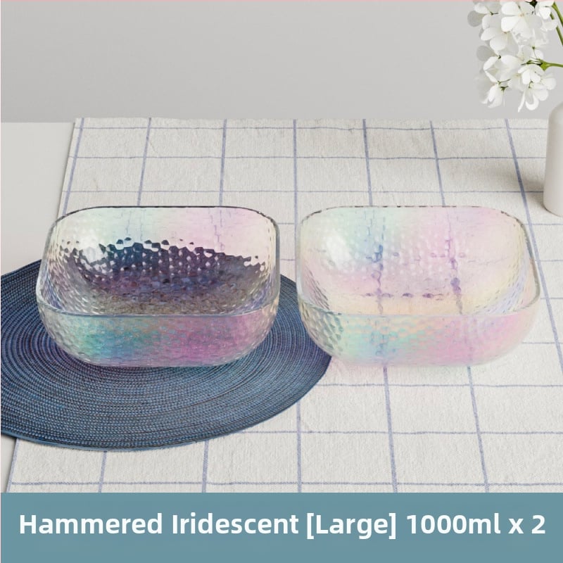 Γυάλινο μπολ σαλάτας και φρούτων με υφή χτυπήματος και μεταλλικό χείλος, θερμοανθεκτικό, διαφανές για οικιακή χρήση