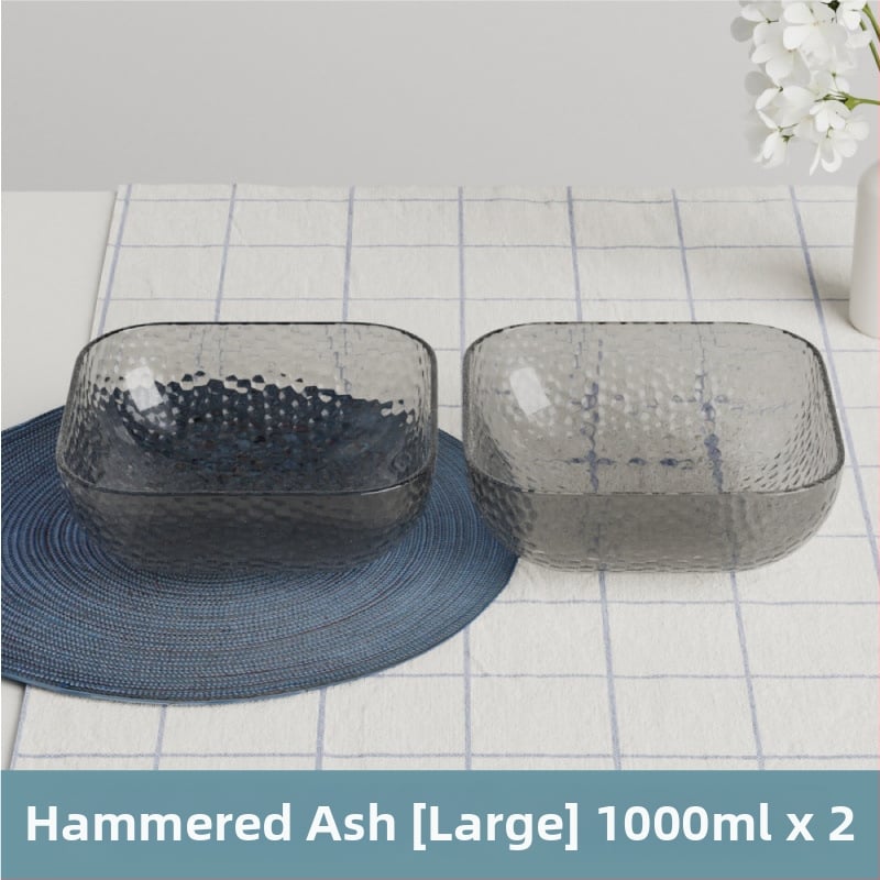 Γυάλινο μπολ σαλάτας και φρούτων με υφή χτυπήματος και μεταλλικό χείλος, θερμοανθεκτικό, διαφανές για οικιακή χρήση