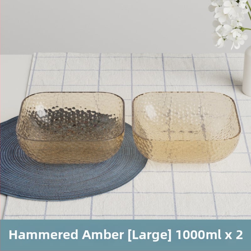 Γυάλινο μπολ σαλάτας και φρούτων με υφή χτυπήματος και μεταλλικό χείλος, θερμοανθεκτικό, διαφανές για οικιακή χρήση