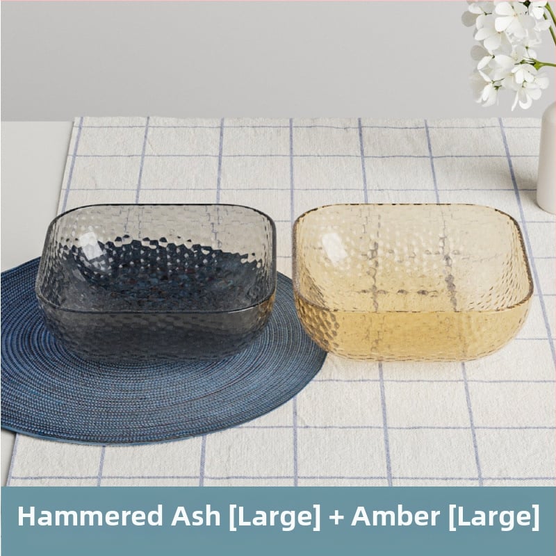 Γυάλινο μπολ σαλάτας και φρούτων με υφή χτυπήματος και μεταλλικό χείλος, θερμοανθεκτικό, διαφανές για οικιακή χρήση