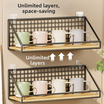 Držiak na poháre na stenu z železa a dreva, moderný minimalistický štýl, luxusný retro dizajn