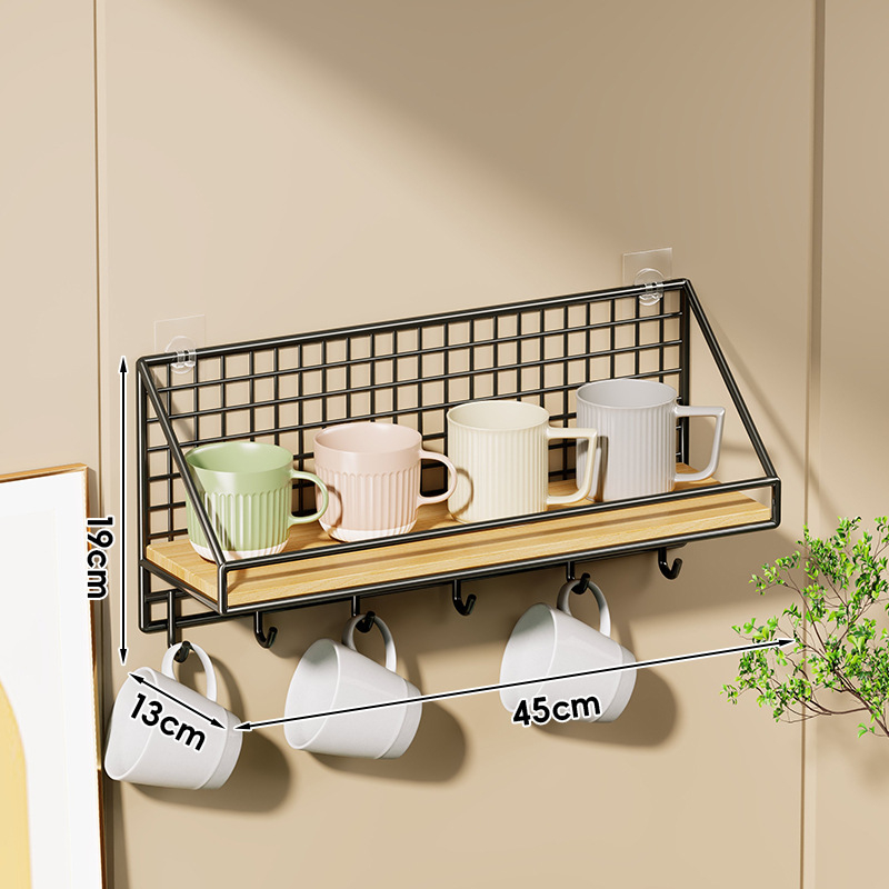 Fali pohártartó vasból és fából, modern minimalist stílus, luxus retro dizájn