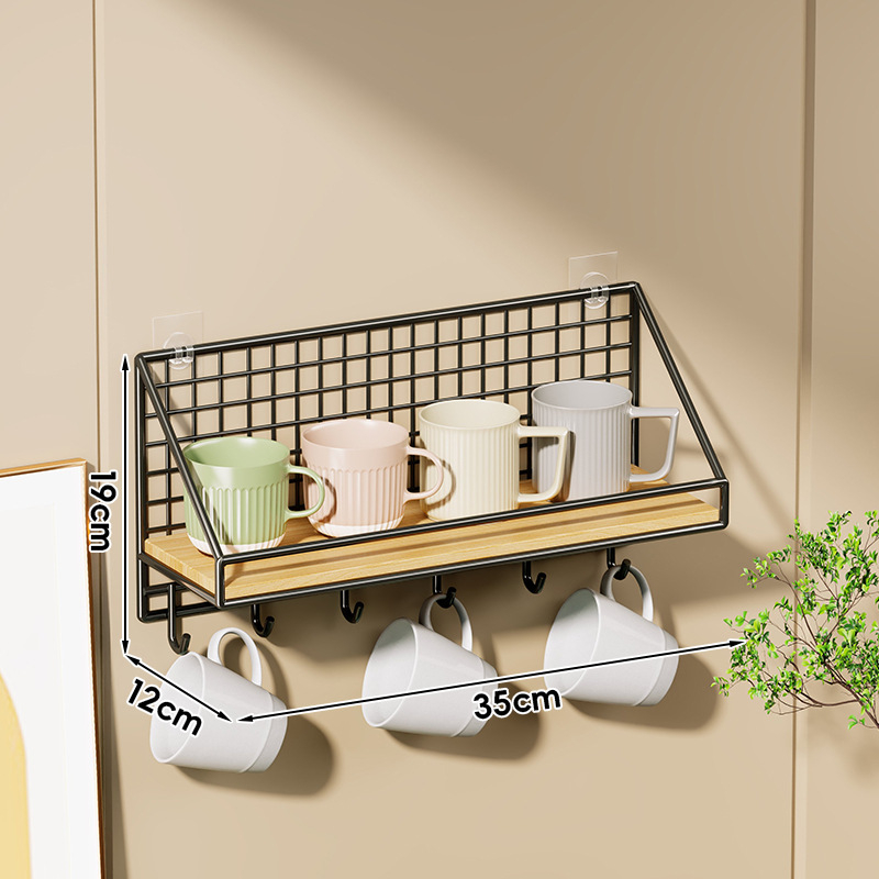 Fali pohártartó vasból és fából, modern minimalist stílus, luxus retro dizájn