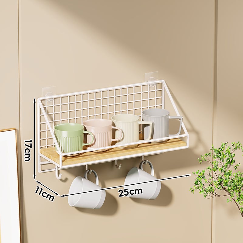 Fali pohártartó vasból és fából, modern minimalist stílus, luxus retro dizájn