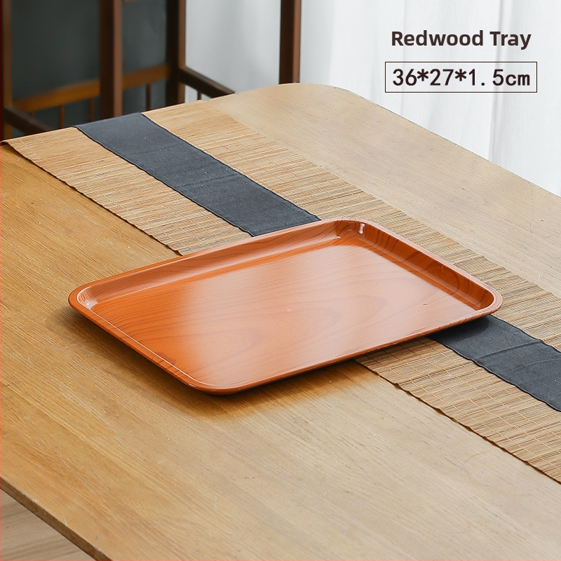 Műanyag négyzet alakú snack-tál fa textúrával, japán stílus, fényes mázolt felület